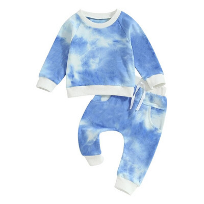 0-3G Mode Pavasaris Rudens Jaundzimušie Zēni Zēni Meitenes Apģērbu Komplekti Kaklasaites Krāsa Apdruka ar garām piedurknēm Pulovers Svīteri Bikses Treniņtērpi