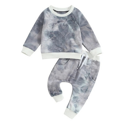 0-3G Mode Pavasaris Rudens Jaundzimušie Zēni Zēni Meitenes Apģērbu Komplekti Kaklasaites Krāsa Apdruka ar garām piedurknēm Pulovers Svīteri Bikses Treniņtērpi