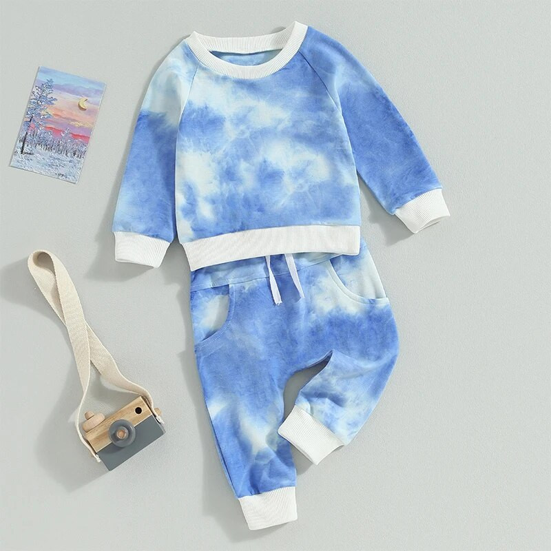 0-3G Mode Pavasaris Rudens Jaundzimušie Zēni Zēni Meitenes Apģērbu Komplekti Kaklasaites Krāsa Apdruka ar garām piedurknēm Pulovers Svīteri Bikses Treniņtērpi