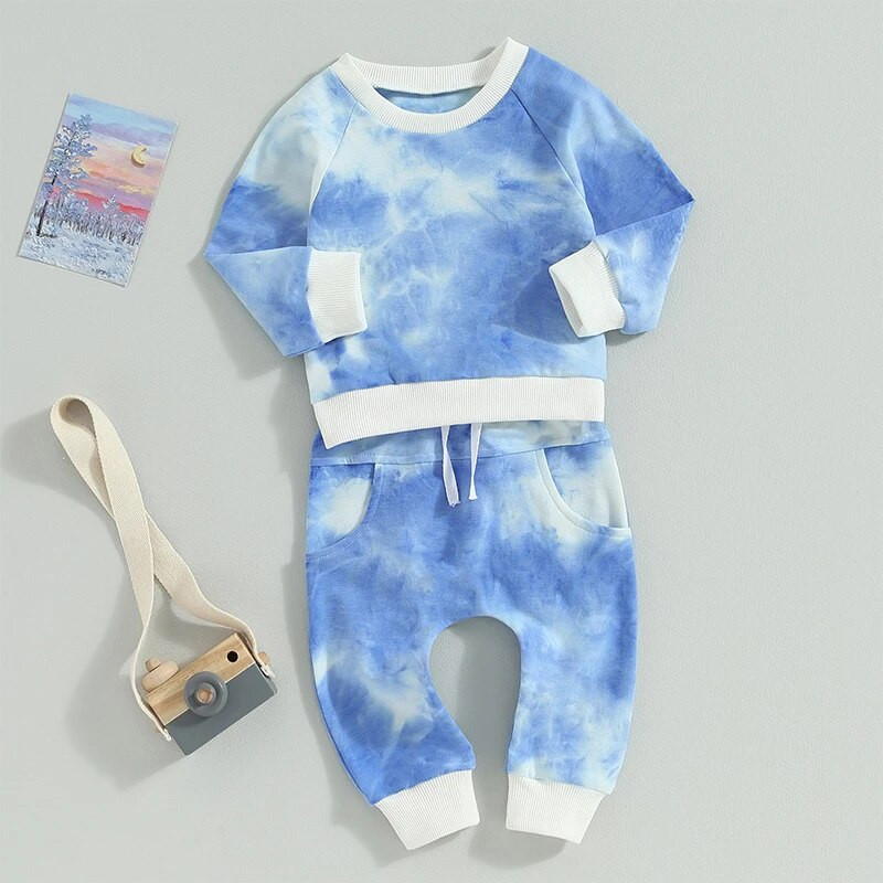 0-3G Mode Pavasaris Rudens Jaundzimušie Zēni Zēni Meitenes Apģērbu Komplekti Kaklasaites Krāsa Apdruka ar garām piedurknēm Pulovers Svīteri Bikses Treniņtērpi