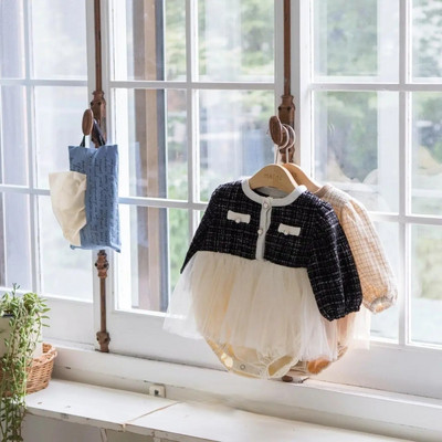 7452 Babaruha Lány 100 napos parti ruhák 2023 Őszi új Houndstooth kockás ruha Gézruha