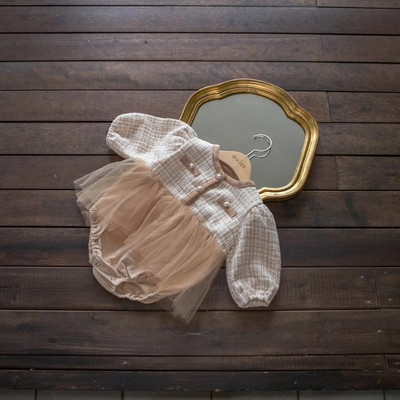 7452 Babaruha Lány 100 napos parti ruhák 2023 Őszi új Houndstooth kockás ruha Gézruha