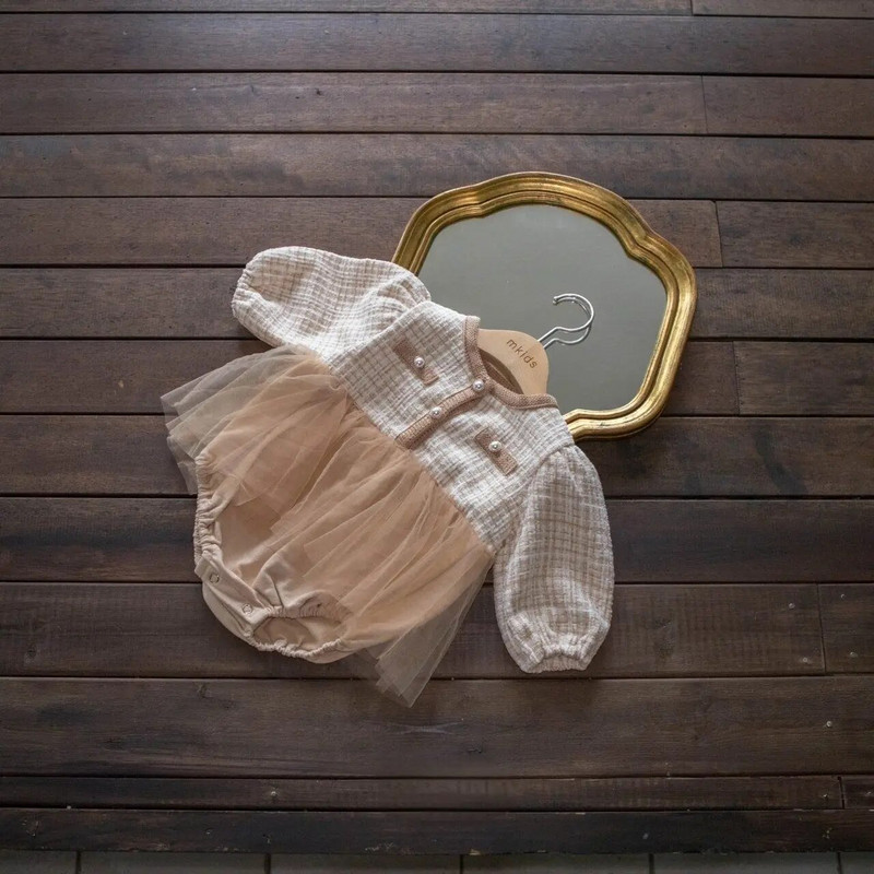 7452 Babaruha Lány 100 napos parti ruhák 2023 Őszi új Houndstooth kockás ruha Gézruha