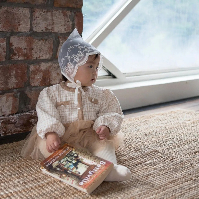 7452 Babaruha Lány 100 napos parti ruhák 2023 Őszi új Houndstooth kockás ruha Gézruha