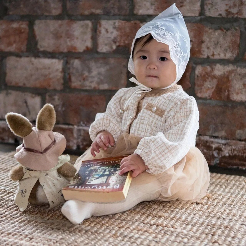 7452 Babaruha Lány 100 napos parti ruhák 2023 Őszi új Houndstooth kockás ruha Gézruha