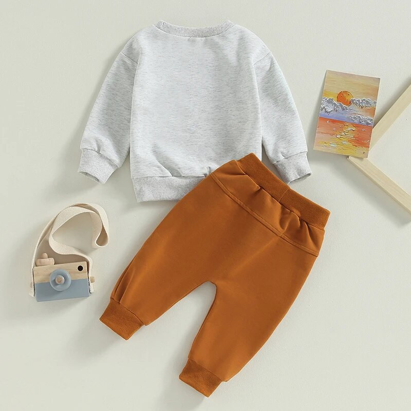 Mala djeca, dječaci, dječaci, odjeća za proljeće i jesen Slovo Ragbi print okrugli izrez Duksevi dugih rukava Duge hlače Kompleti odjeće od 2 komada