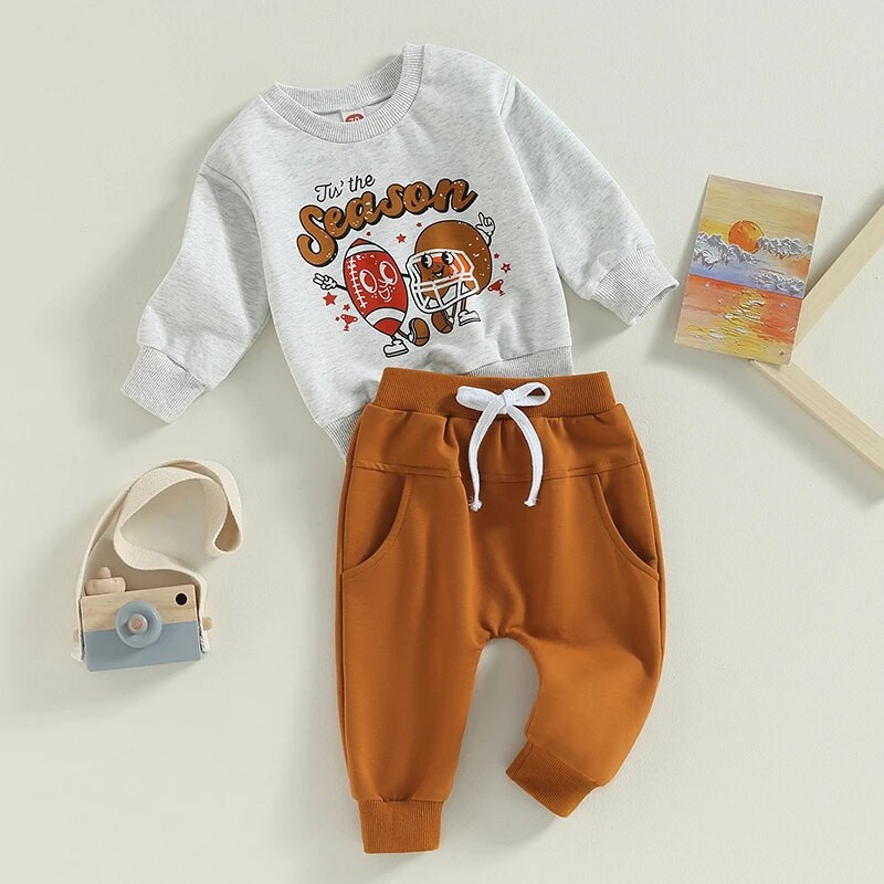 Mala djeca, dječaci, dječaci, odjeća za proljeće i jesen Slovo Ragbi print okrugli izrez Duksevi dugih rukava Duge hlače Kompleti odjeće od 2 komada