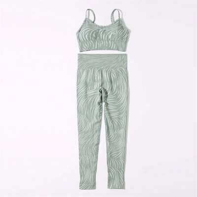 Zökkenőmentes jóga szett női hullámos mintás sport melltartó felsők Fitness magas derekú leggings, két darabból álló öltöny edzés ruhák edzőtermi ruhák