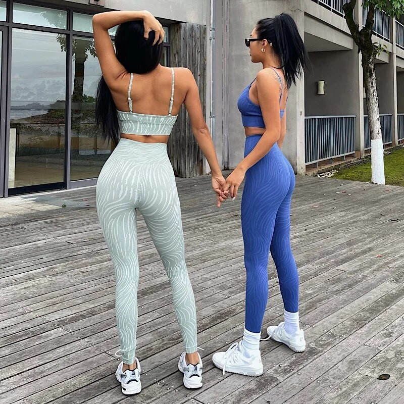 Zökkenőmentes jóga szett női hullámos mintás sport melltartó felsők Fitness magas derekú leggings, két darabból álló öltöny edzés ruhák edzőtermi ruhák