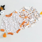 Halovīni bērnu apģērbi meitenēm ar garām piedurknēm, rievoti kombinezoni, ikdienas spoku apdrukas džemperis jaundzimušo mazuļu apģērbs