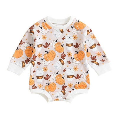 Halovīni bērnu apģērbi meitenēm ar garām piedurknēm, rievoti kombinezoni, ikdienas spoku apdrukas džemperis jaundzimušo mazuļu apģērbs