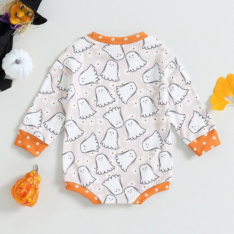 Halovīni bērnu apģērbi meitenēm ar garām piedurknēm, rievoti kombinezoni, ikdienas spoku apdrukas džemperis jaundzimušo mazuļu apģērbs