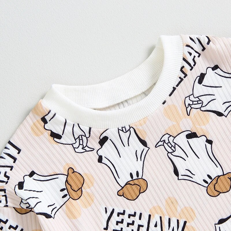 Halovīni bērnu apģērbi meitenēm ar garām piedurknēm, rievoti kombinezoni, ikdienas spoku apdrukas džemperis jaundzimušo mazuļu apģērbs