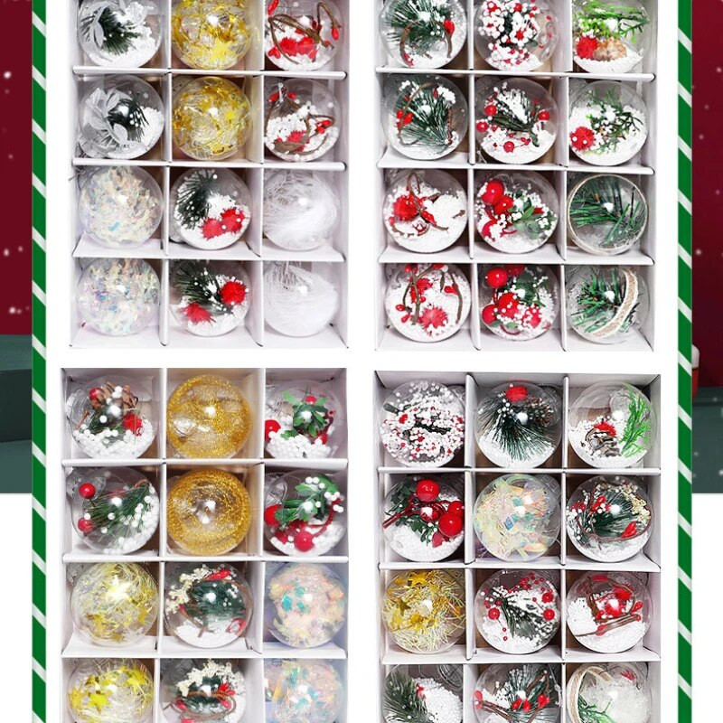 12gb Ziemassvētku balles rotājums 6cm caurspīdīgs Ziemassvētku eglītes piekaramie piekariņi Dāvanas 2023 Jaunais gads Mājas Ziemassvētku sfēras uzvalks