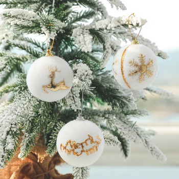 6 τμχ 6 εκ. Λευκές χριστουγεννιάτικες μπάλες με στάμπα με άλκες από νιφάδες χιονιού για κρεμαστά χριστουγεννιάτικα δέντρα Μπάλες αφρού για το σπίτι Πρωτοχρονιά Δώρα Navidad