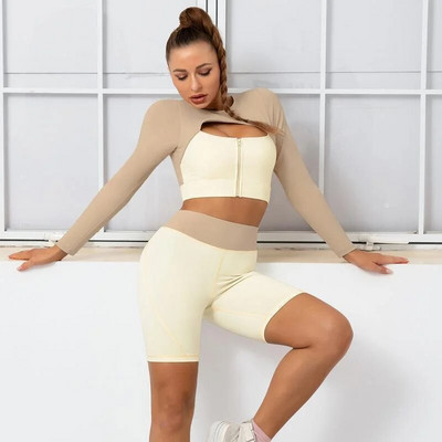 Modno dvodijelno odijelo za jogu koje odgovara bojama Ženske kratke hlače dugih rukava za teretanu Uske tajice Sportsko odijelo za trčanje i trčanje