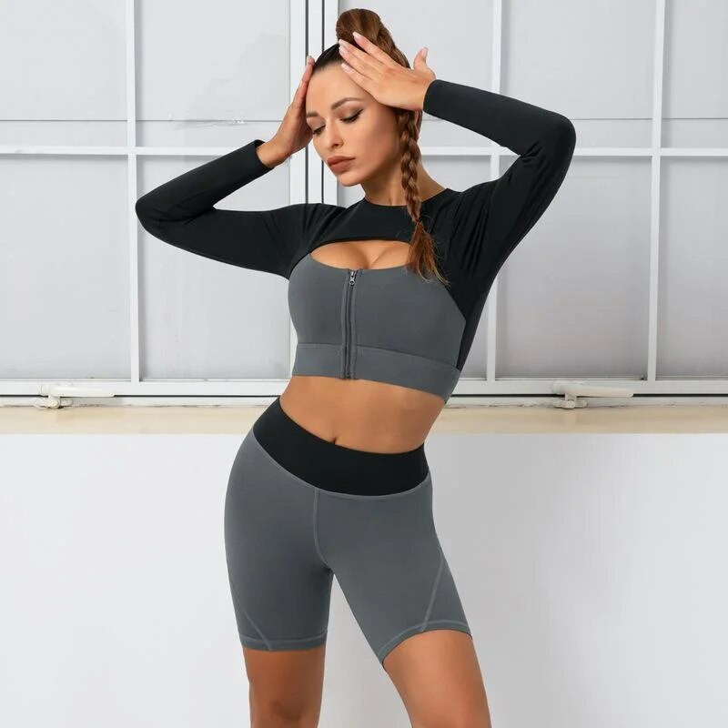 Modno dvodijelno odijelo za jogu koje odgovara bojama Ženske kratke hlače dugih rukava za teretanu Uske tajice Sportsko odijelo za trčanje i trčanje