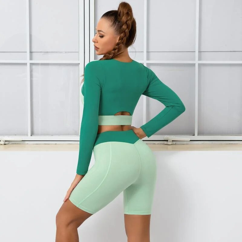 Modno dvodijelno odijelo za jogu koje odgovara bojama Ženske kratke hlače dugih rukava za teretanu Uske tajice Sportsko odijelo za trčanje i trčanje
