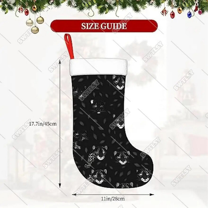 Tumšā leoparda apdruka 18 collu Ziemassvētku zeķu dāvanu maisiņš, bērnu konfektes, ģimenes svētku Ziemassvētku ballītes Ziemassvētku dekorēšanai