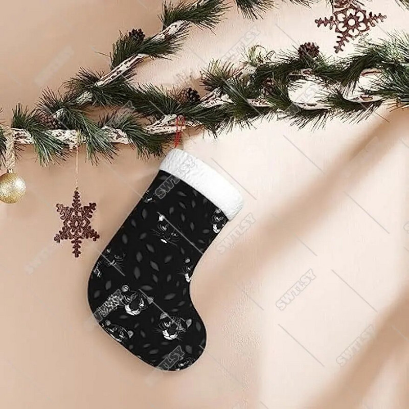 Tumšā leoparda apdruka 18 collu Ziemassvētku zeķu dāvanu maisiņš, bērnu konfektes, ģimenes svētku Ziemassvētku ballītes Ziemassvētku dekorēšanai
