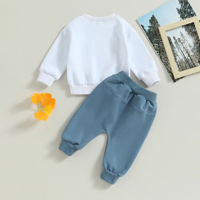 Rudens vaikams Kūdikių berniukų 2 dalių komplektai su raidėmis spausdinti ilgomis rankovėmis megztiniai Elastinės kelnės, skirtos mažyliams, sportiniai kostiumai, pavasariniai drabužiai