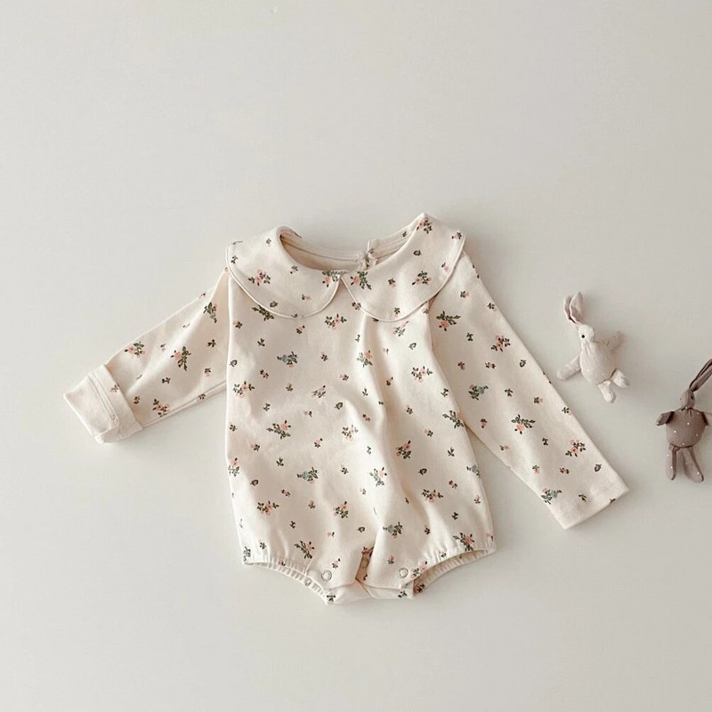 5201B Korejska odjeća za novorođenčad 2023. Proljeće Jesen Novo dječje bodi Ovratnik za lutke Jednodijelna odjeća za djevojčice Odjeća za penjanje