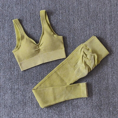 Bešavni set Odjeća za teretanu Set za jogu Ženska trenirka Sportsko odijelo s rebrastim rukavima Grudnjak za fitness Tajice s visokim strukom Komplet za vježbanje Sportska odjeća