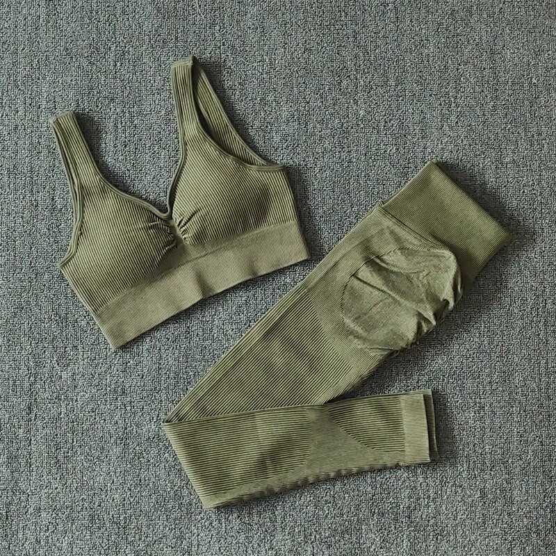 Bešavni set Odjeća za teretanu Set za jogu Ženska trenirka Sportsko odijelo s rebrastim rukavima Grudnjak za fitness Tajice s visokim strukom Komplet za vježbanje Sportska odjeća