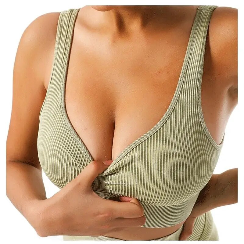 Bešavni set Odjeća za teretanu Set za jogu Ženska trenirka Sportsko odijelo s rebrastim rukavima Grudnjak za fitness Tajice s visokim strukom Komplet za vježbanje Sportska odjeća