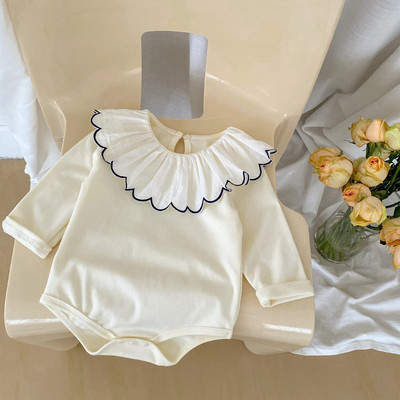 Pavasara jauns, jaundzimušo meiteņu bodijs ar volānu apkaklīti Jaundzimušo kokvilnas apģērbi meitenēm, masīvi garām piedurknēm kombinezoni, mazi viengabala rombiņi