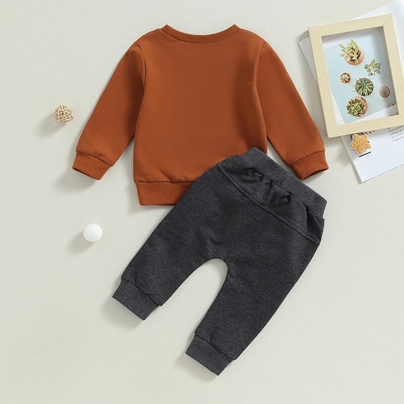 2gab Bērnu jaundzimušo mazuļu zēnu rudens apģērbu komplekti ar burtu apdruku, džemperi ar garām piedurknēm + viengabalainas garas sporta bikses, sporta tērpi, tērpi