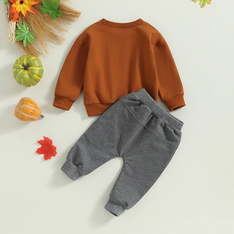 Mazuļu zēnu rudens apģērbu komplekti ar garām piedurknēm apkakles burti ar ķirbju apdruku Džemperis ar sporta biksēm Helovīna apģērbi