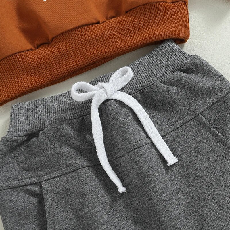 Mazuļu zēnu rudens apģērbu komplekti ar garām piedurknēm apkakles burti ar ķirbju apdruku Džemperis ar sporta biksēm Helovīna apģērbi