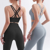 Modes sporta zāles komplekti Active Wear Sieviešu pelēks Jogas komplekts Elpojošs Sieviešu treniņu 2 daļīgs komplekts Sieviešu sporta tērpi Apģērbu vairumtirdzniecība