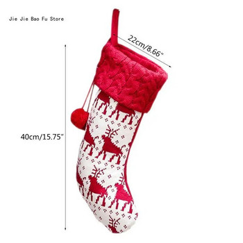 E8BD Плетени коледни чорапи Xmas Tree Висяща чанта за подарък с бонбони Празник на фестивала