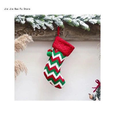 E8BD Pletene božićne čarape Božićno drvce Viseća poklon vrećica za slatkiše Festivalski blagdani