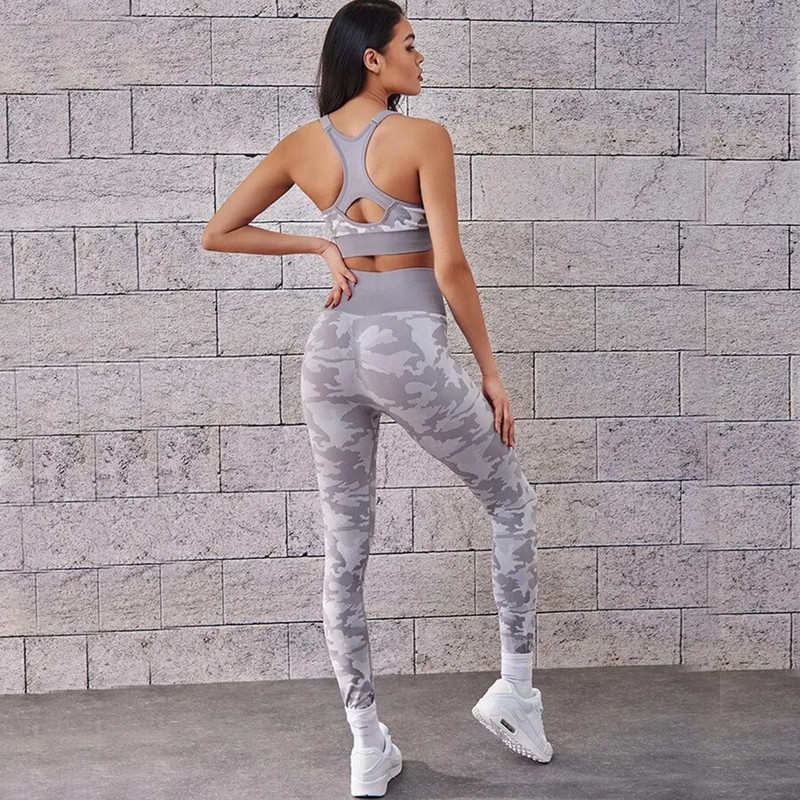 2023 Camo Seamless Yoga Seam Női Fitness Edzőterem Ruházat Magas derekú Leggings Sport Melltartó terepszínű sportruha Női Sportruházat