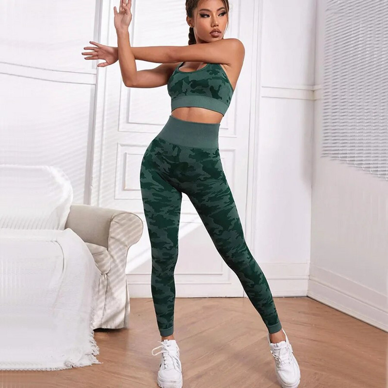 2023 Camo Seamless Yoga Seam Női Fitness Edzőterem Ruházat Magas derekú Leggings Sport Melltartó terepszínű sportruha Női Sportruházat