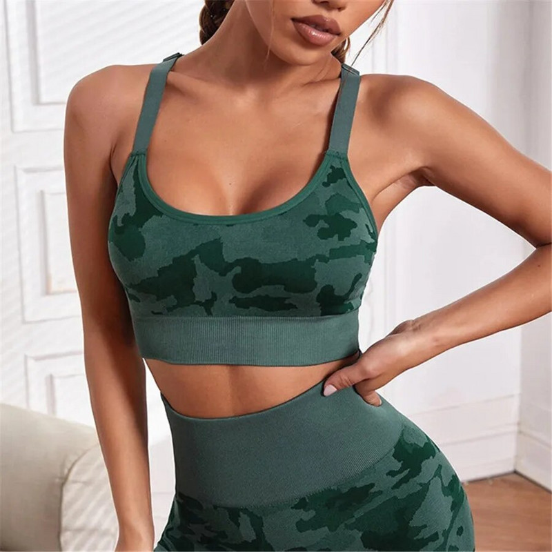 2023 Camo Seamless Yoga Seam Női Fitness Edzőterem Ruházat Magas derekú Leggings Sport Melltartó terepszínű sportruha Női Sportruházat