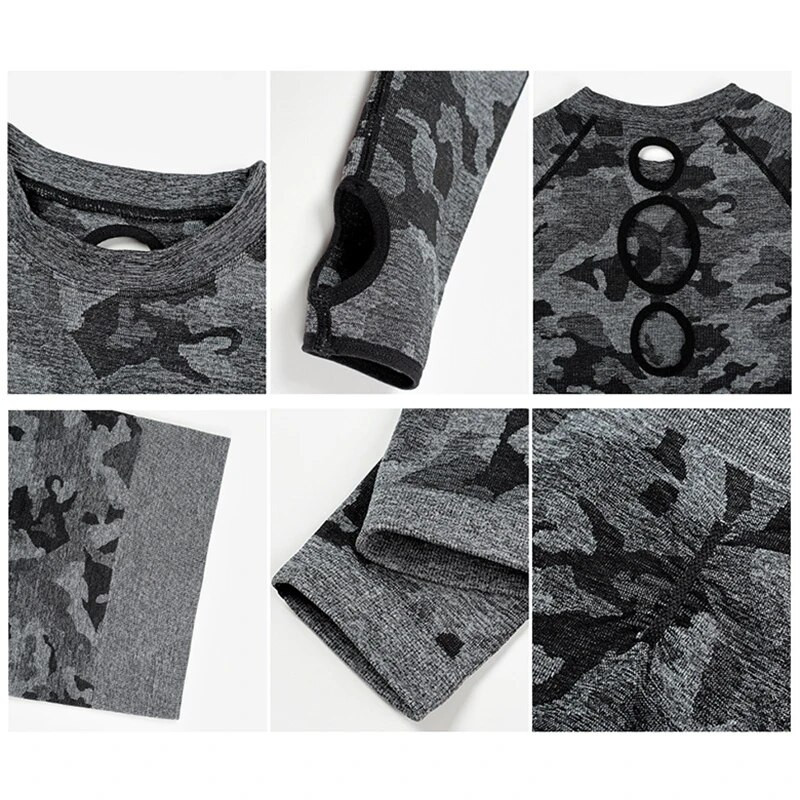 Kompleti za jogu Ženska odjeća za teretanu Komplet od 2 dijela Tajice za fitnes Majice dugih rukava Sportska odjeća za žene Kamuflažna sportska odijela