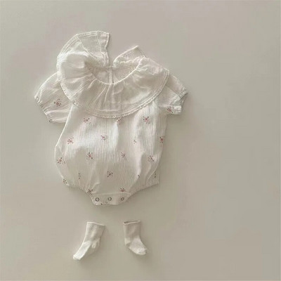 5965B Tüdrukute riided 2023 Suvi Uus armas lahe tšekk Lootoselehe krae ronimisriided Armsad tüdrukute ühes tükis riided