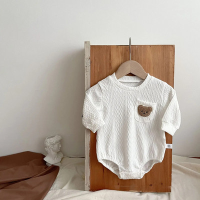 Pavasara zīdaiņu bodiji jauks lācis ar izšuvumu kabata ar garām piedurknēm kombinezoni zīdaiņiem zīdaiņu zēniem ikdienas apģērbi maziem bērniem meitenēm rudens rombām