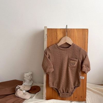 Pavasara zīdaiņu bodiji jauks lācis ar izšuvumu kabata ar garām piedurknēm kombinezoni zīdaiņiem zīdaiņu zēniem ikdienas apģērbi maziem bērniem meitenēm rudens rombām