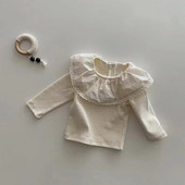 5066B Odjeća za bebe Majica kratkih rukava za djevojčice Proljeće i jesen 2023. Čipkana ovratnica od lotosovog lišća Majica za djevojčice s kratkim rukavima Majica dugih rukava Majice kratkih rukava