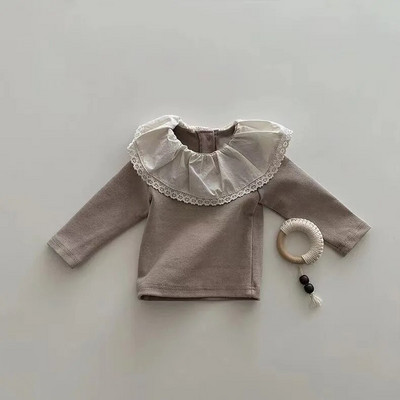 5066B Odjeća za bebe Majica kratkih rukava za djevojčice Proljeće i jesen 2023. Čipkana ovratnica od lotosovog lišća Majica za djevojčice s kratkim rukavima Majica dugih rukava Majice kratkih rukava