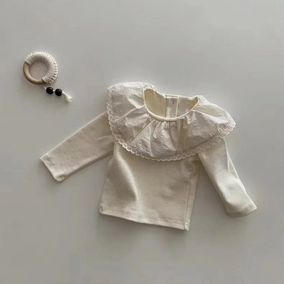 5066B Odjeća za bebe Majica kratkih rukava za djevojčice Proljeće i jesen 2023. Čipkana ovratnica od lotosovog lišća Majica za djevojčice s kratkim rukavima Majica dugih rukava Majice kratkih rukava