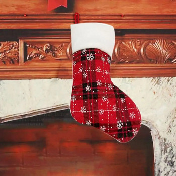 Мини червени и зелени карирани коледни чорапи Сладка декоративна снежинка Коледна елха Висулка Висящи коледни декорации Начало