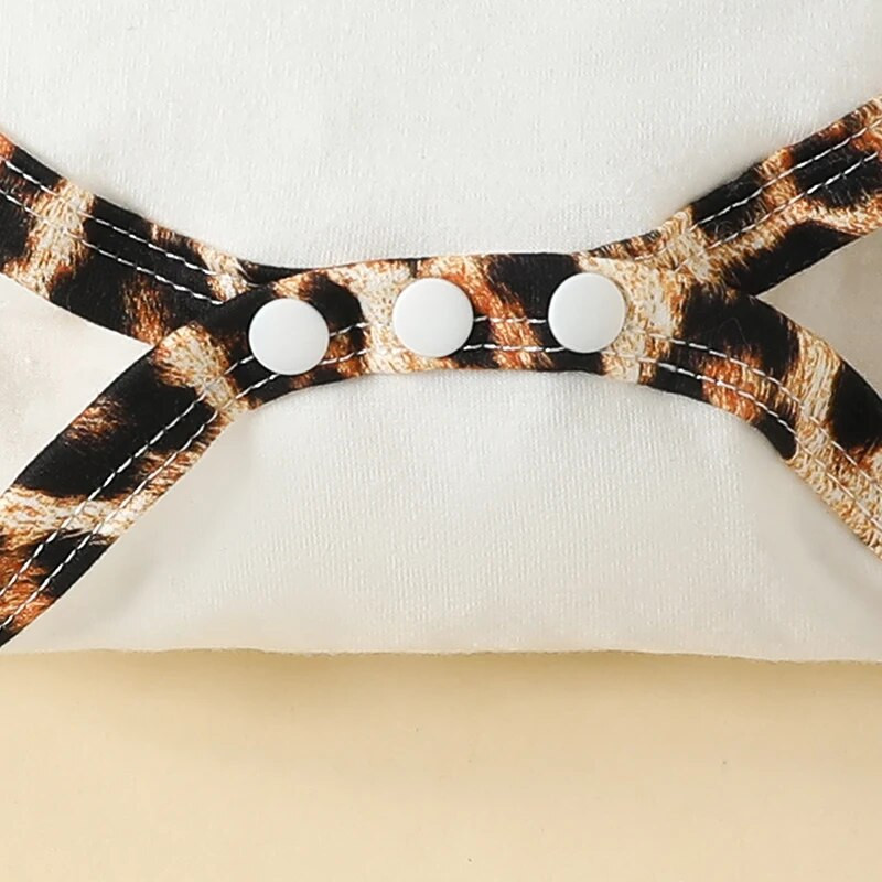 Jesenski kompleti odjeće za novorođenčad za djevojčice Bodi dugih rukava s leopard printom + široke hlače na zvonce + odjeća za glavu od 3 komada