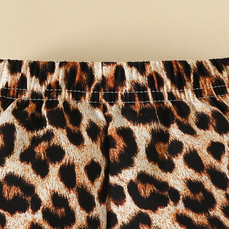 Jesenski kompleti odjeće za novorođenčad za djevojčice Bodi dugih rukava s leopard printom + široke hlače na zvonce + odjeća za glavu od 3 komada