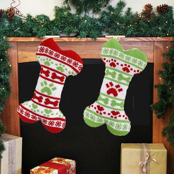 KX4B 3D чорап с форма на кучешка кост Коледни чорапи Чанти за подаръци и лакомства Коледни висящи чорапи за декорация на дома